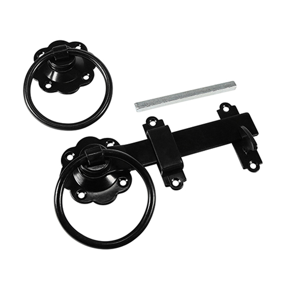 "Ring Gate Latch Plain Black (6"") SD Hardware"
